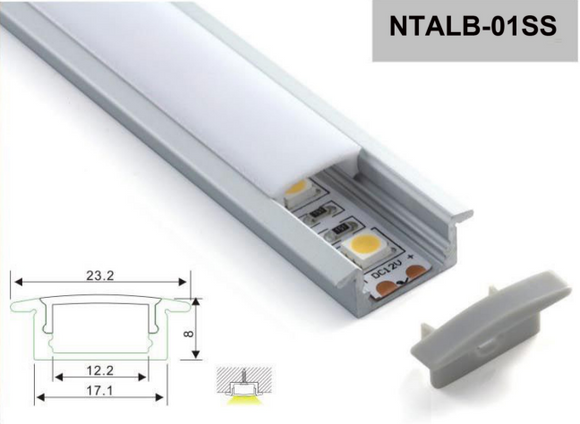 Profilé d'aluminium avec diffuseur NTALB-01SS pour Ruban DEL lumineux 2 mètres